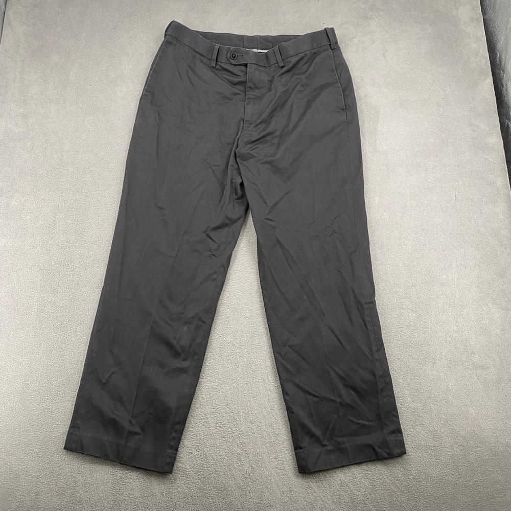 Perry Ellis Portfolio Mens Black Cotton Twill Dress Pants 34x29 Flat Front
